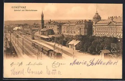 AK Konstanz, Bahnhof und Bahnhofstrasse