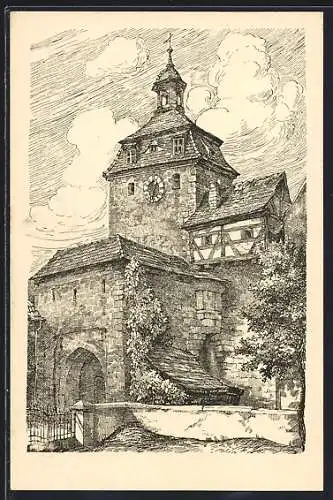 Künstler-AK Leutershausen / Mfr., oberer Turm