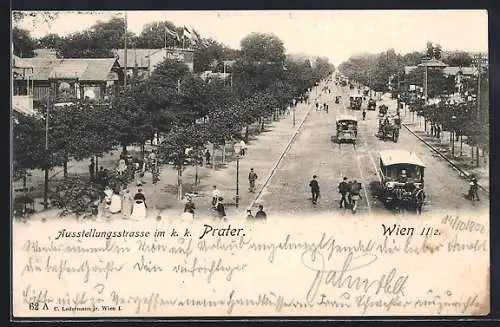 AK Wien, Ausstellungsstrasse im k. k. Prater mit Pferdewagen