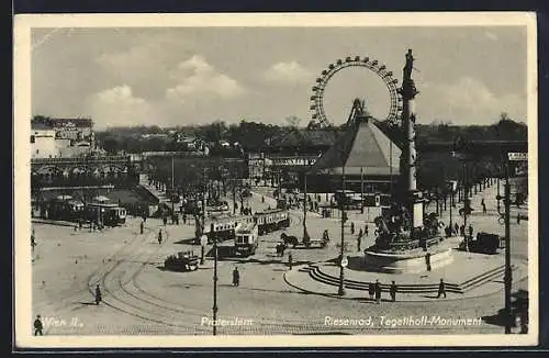 AK Wien, Praterstern, Riesenrad und Tegetthoff-Monument