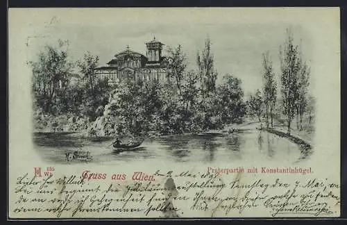 Künstler-AK Wien, Praterpartie mit Konstantinhügel