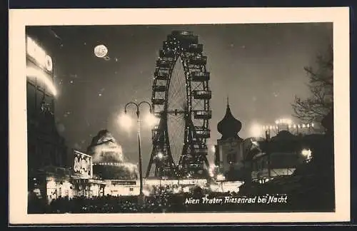 AK Wien, Riesenrad bei Nacht im Prater