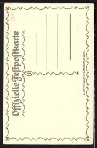 Künstler-AK Aarau, Eidg. Schützenfest 18.7.-5.8.1924, Jahrhundertfeier, Schütze zieht den Hut vor seiner Liebsten
