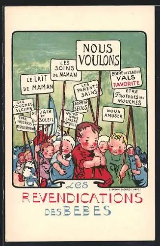AK Les Revendications des Bebes, Kinderfürsorge, Demonstrierende Kleinkinder