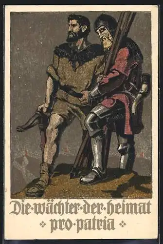 Künstler-AK Schweizer Bundesfeier 1910, Die Wächter der Heimat