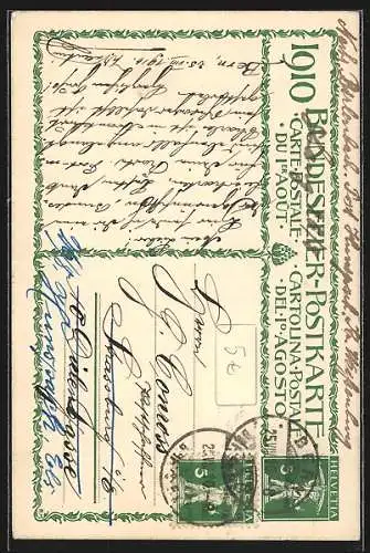 Künstler-AK Schweizer Bundesfeier 1910, Die Wächter der Heimat