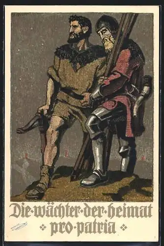 Künstler-AK Schweizer Bundesfeier 1910, Die Wächter der Heimat