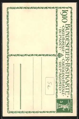 Künstler-AK Schweizer Bundesfeier 1910, Die Wächter der Heimat