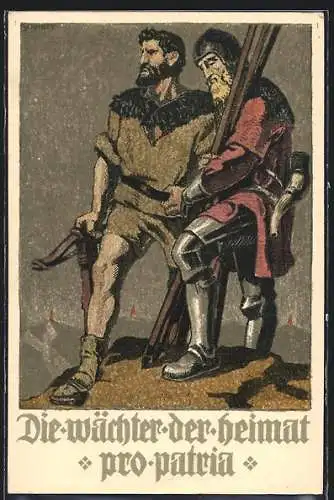 Künstler-AK Schweizer Bundesfeier 1910, Die Wächter der Heimat