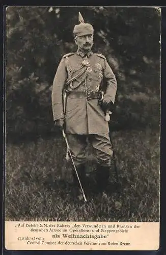 AK Kaiser Wilhelm II. in Uniform mit Pickelhaube und Säbel