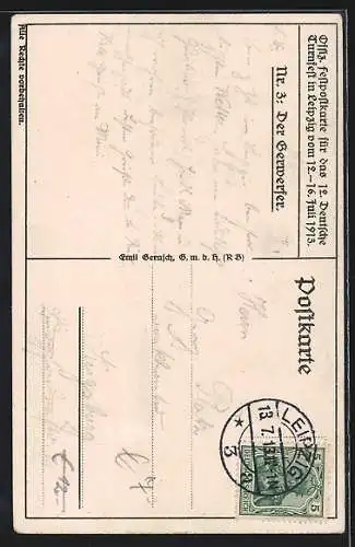 Künstler-AK Athlet beim Speerwurf - 12. Deutsches Turnfest in Leipzig 1913