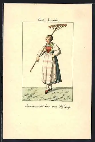 AK Schweizer Trachten, Canton Zürich, Bauernmädchen von Kyburg