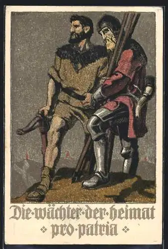 Künstler-AK Schweizer Bundesfeier 1910, Die Wächter der Heimat