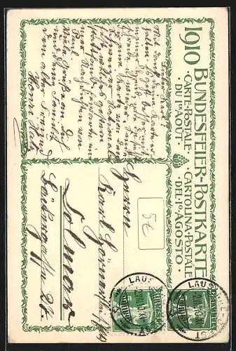 Künstler-AK Schweizer Bundesfeier 1910, Die Wächter der Heimat