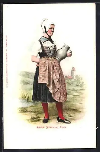 AK Zürich, Junge Frau in Tracht mit einer Kanne