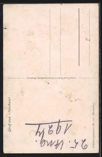 Künstler-AK Münchner Kindl mit Bierkrügen, Wappen