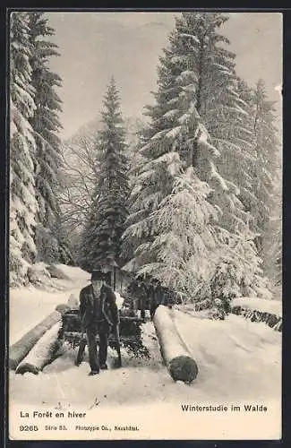 AK Winterstudie im Walde, Forstarbeiter