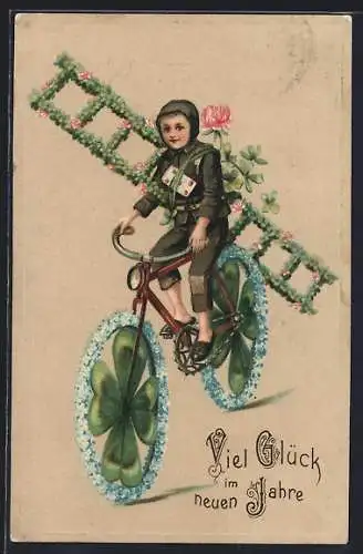 AK Schornsteinfeger fährt auf einem Fahrrad, Leiter, Glücksklee