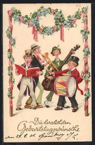 AK Vier Männer musizieren zum Geburtstag