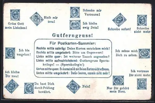 AK Briefmarkensprache mit Anleitung für Postkarten-Sammler