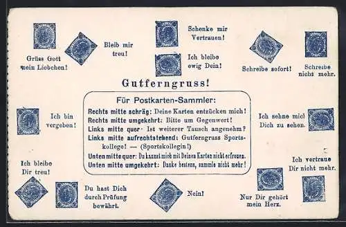 AK Briefmarkensprache mit Extra-Anleitung für Postkarten-Sammler