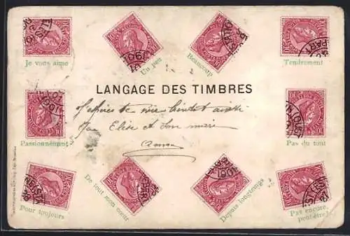 AK Langage des Timbres, Briefmarkensprache