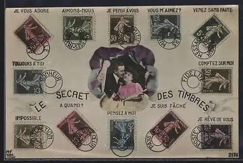 AK Le Secret des Timbres, Briefmarkensprache