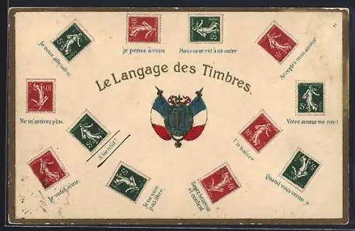 AK Le Langage des Timbres, französische Briefmarkensprache