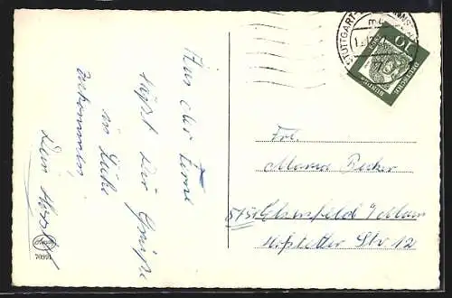 AK Liebespaar im Herz-Passepartout, Briefmarkensprache