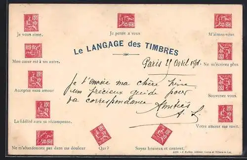 AK Le Langage des Timbres, Hinweise zur Briefmarkensprache