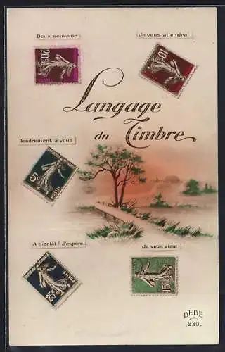 AK Beispiele der Briefmarkensprache, Sonnenuntergang