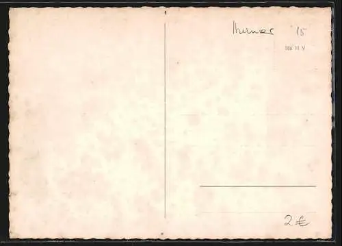 AK Mann will einer Frau Blumen geben, Briefmarkensprache