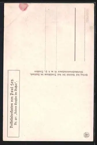 Künstler-AK P. Hey: Volksliederkarte Nr. 40, Keinen Tropfen im Becher mehr und der Beutel schlaff und leer