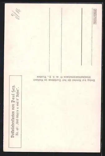 Künstler-AK P. Hey, Volksliederkarte Nr.: 48, Und blüh'n a mol die Rosen, wird's Herz nimma trüb...