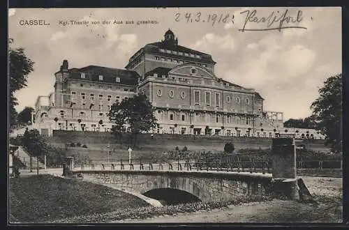 AK Cassel, Kgl. Theater von der Aue aus gesehen