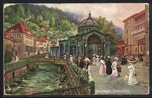 Künstler-AK Wildbad / Württ., Trinkhalle mit Passanten