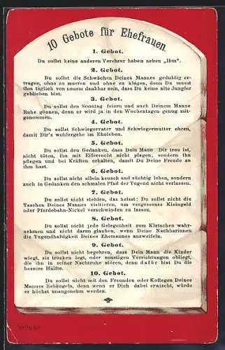 AK Die 10 Gebote für Ehefrauen, frauenfeindlicher Humor