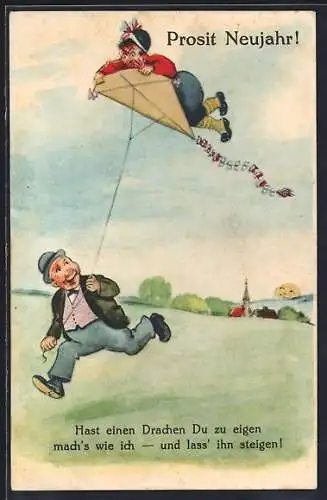 AK Mann lässt seine Frau mit dem Drachen in den Himmel steigen