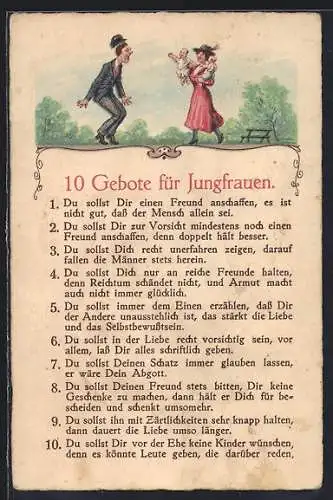 AK 10 Gebote für Jungfrauen, frauenfeindlicher Humor