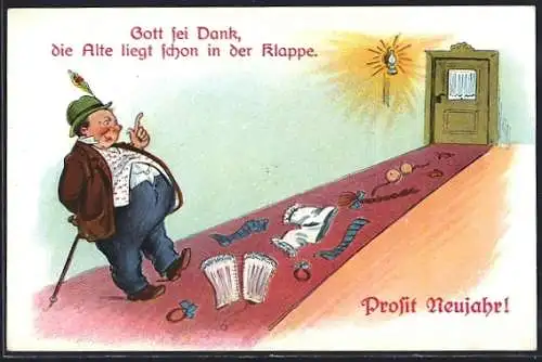 AK Mann kommt zur fremdgehenden Frau nach Hause, frauenfeindlicher Humor