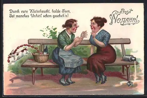 AK Zweien Frauen sind zu tief ins Tratschen versunken, frauenfeindlicher Humor