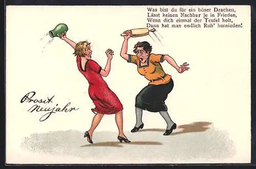 AK Zwei Frauen zoffen sich, frauenfeindlicher Humor
