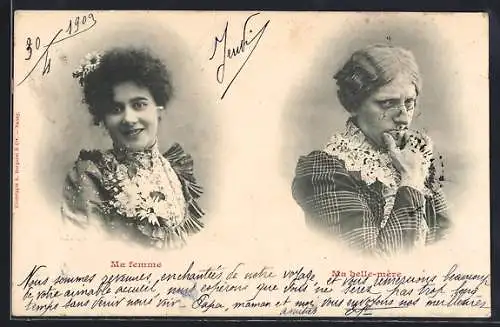 AK Ehefrau und skeptische Schwiegermutter, frauenfeindlicher Humor