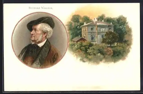 AK Portrait des Musikers Richard Wagner mit seinem Wohnhaus