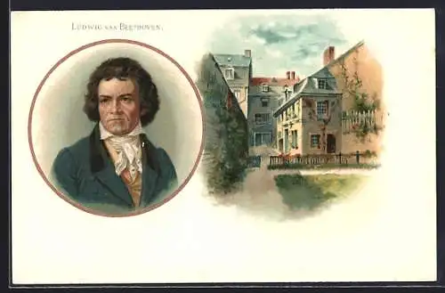 AK Porträt Ludwig van Beethoven mit Geburtshaus