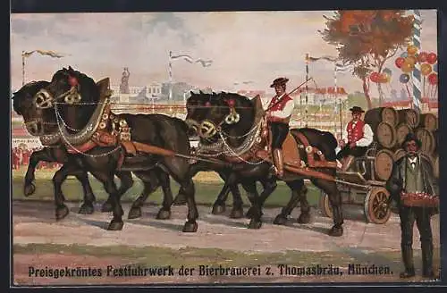 AK München, Preisgekröntes Festfuhrwerk der Bierbrauerei zum Thomasbräu