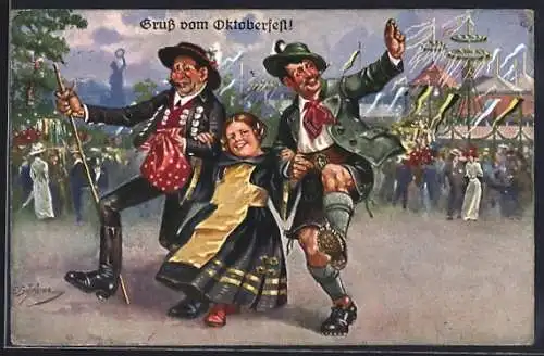 Künstler-AK F.Schlemo: Münchner Oktoberfest, Festwiese, Münchener Kindl