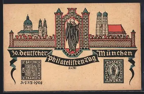 Künstler-AK München, 30. Deutscher Philatelistentag 1924
