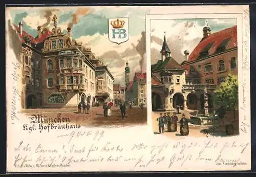 Lithographie München, Königliches Hofbräuhaus, Wappen