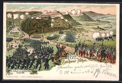 Lithographie Schlacht am Spicheren Berge 1870